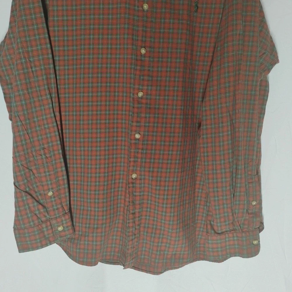 Ralph Lauren‎ Classic Fit Men's XL Green/Red Plaid Button Down Dress Shirt Green